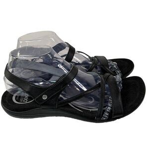 Abeo Bobbie Neu Women’s Black Leather Strappy Sandals Sz 10N B.I.O System Flat